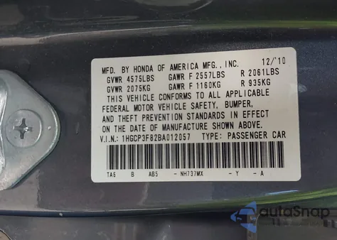 2011 Honda Accord 3.5 Ex-L from USA, damaged, VIN 1HGCP3F82BA012057